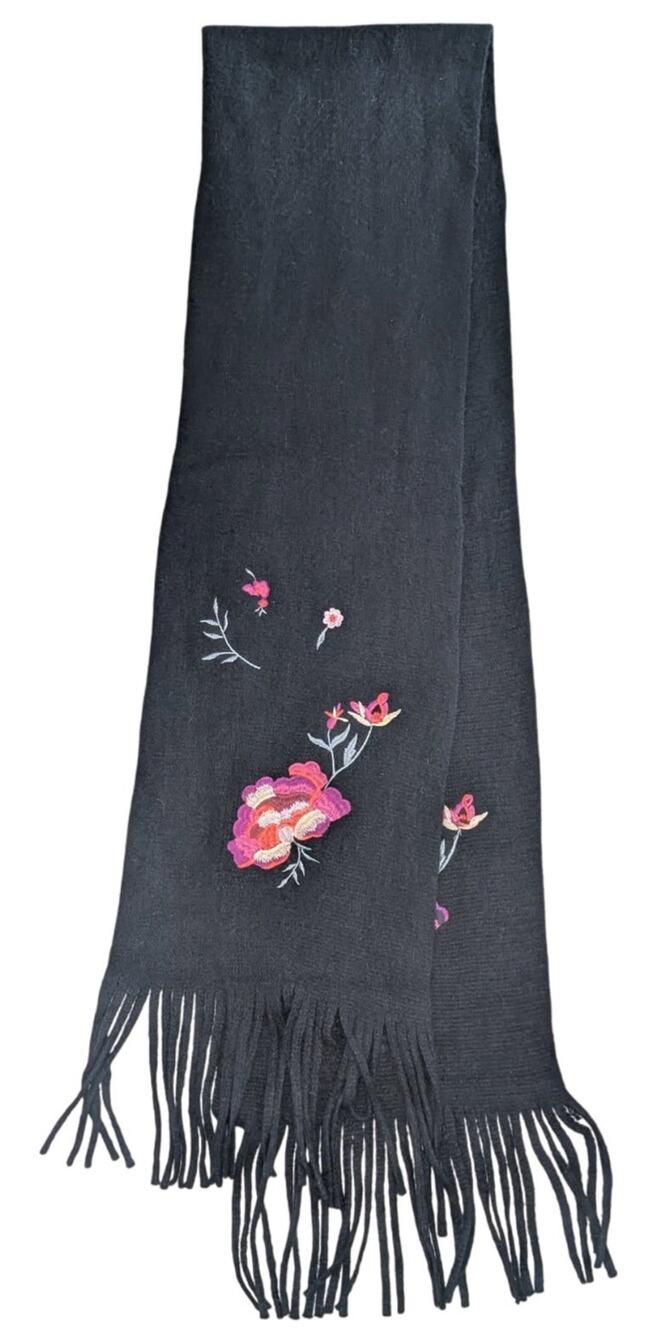 Embroidered Bphemian Scarf INC International Concepts Applique Long Black Pink